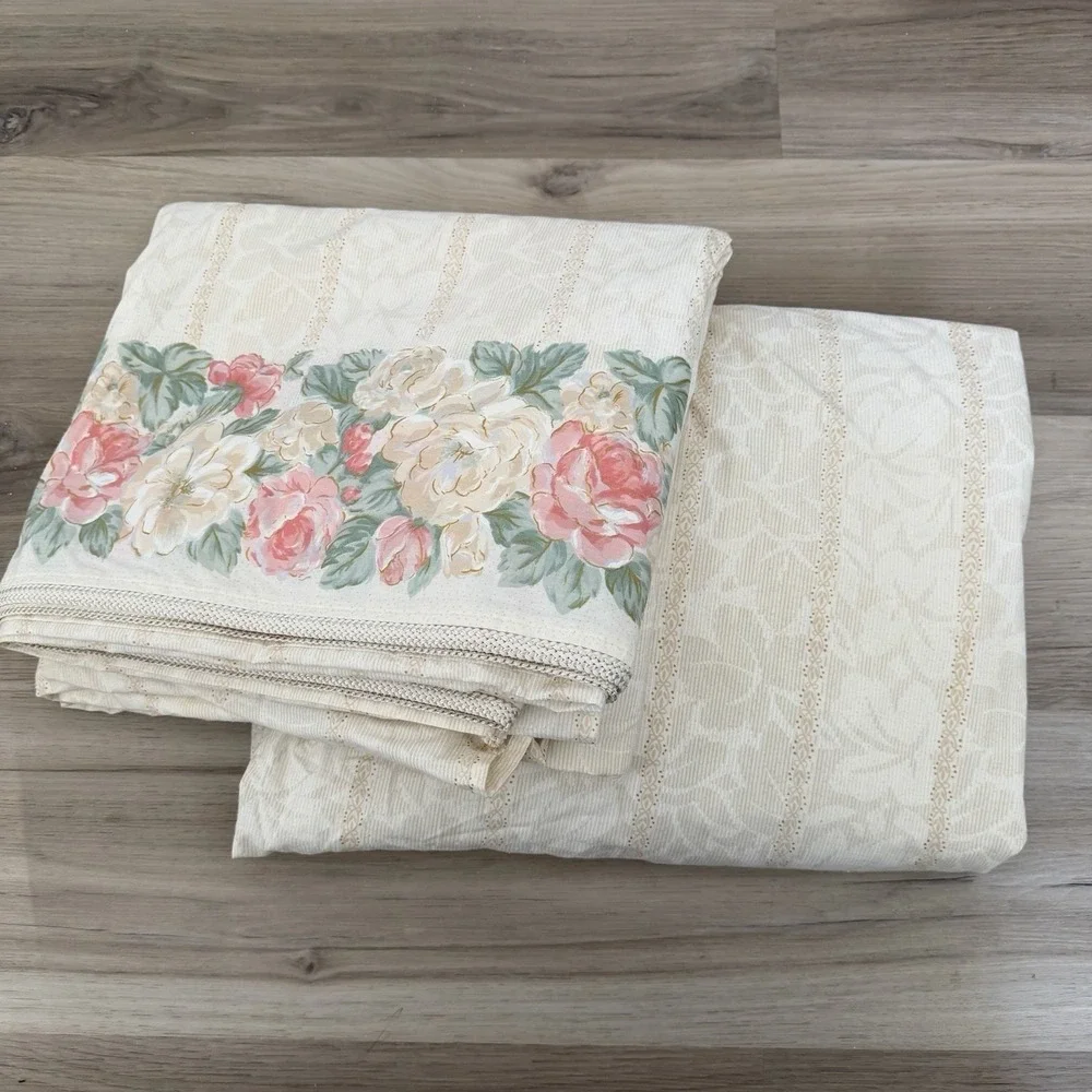 Vintage 1986 Eileen West 4PC KING Sheet Set Tan Gold‎ Floral Cottage Farmhouse